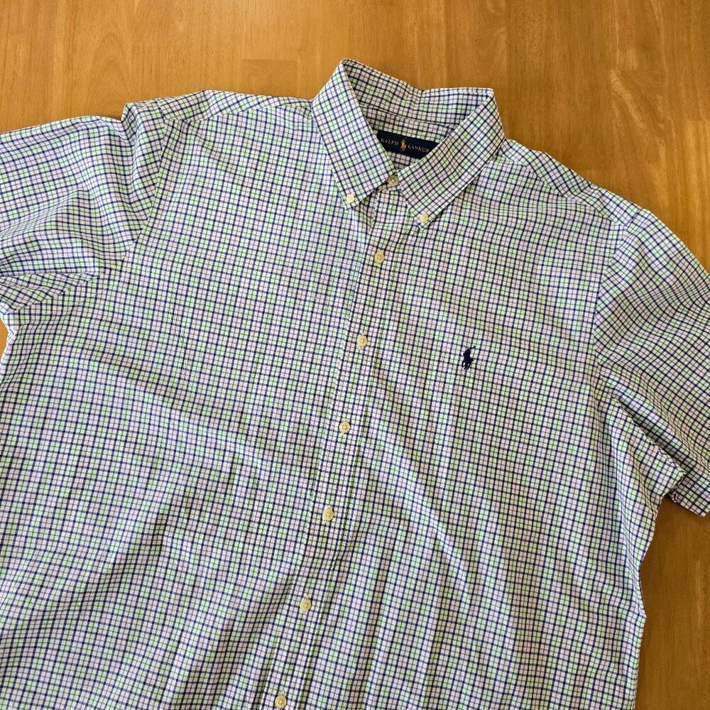 Ralph Lauren Men's Short Sleeve Button Up Shirt Spring Check Print Pony Logo XXL